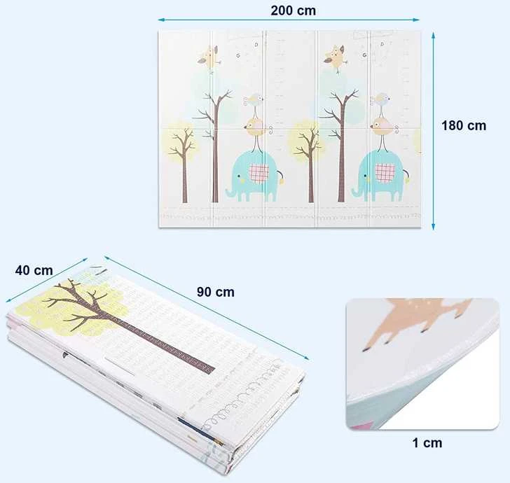Vaikiškas žaidimų kilimėlis ECOTOYS 200x180 cm, dvipusis