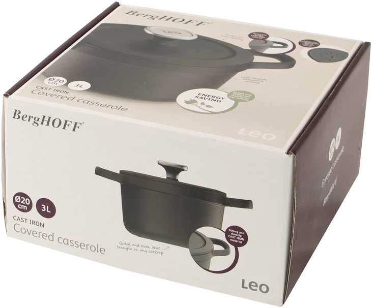 BergHOFF 20 cm troškintuvas su dangčiu - Graphite ketaus serija su laistymo dangčiu lėtam gaminimui