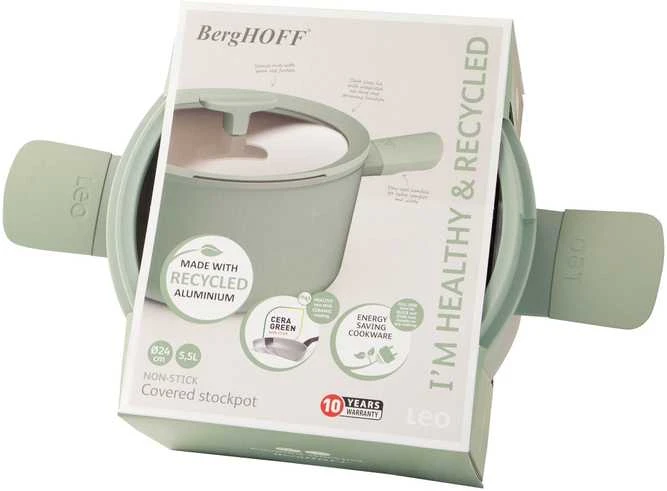 BergHOFF 24 cm aukštas puodas - Balance Sage nepridegantis su vėsiomis rankenomis ir integruota nupylimo funkcija