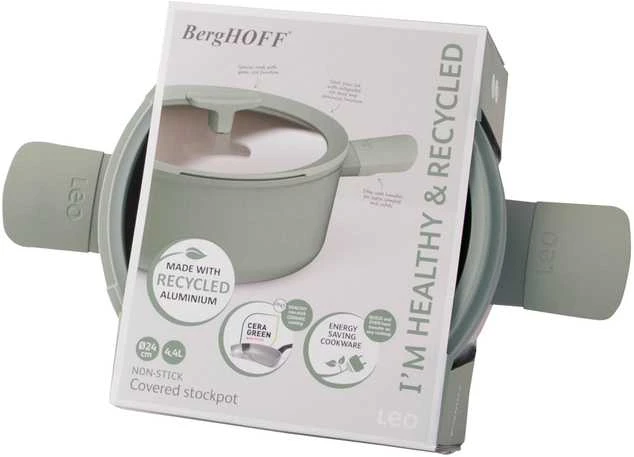 BergHOFF 24 cm puodas su dangčiu - Balance Sage su keramine nepridegančia danga ir stiklo dangčiu su šaukšto laikikliu