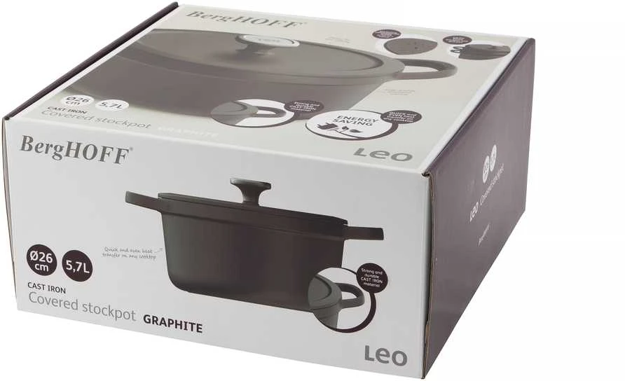 BergHOFF 26 cm ketaus puodas - Graphite serija su laistymo dangčiu lėtam gaminimui