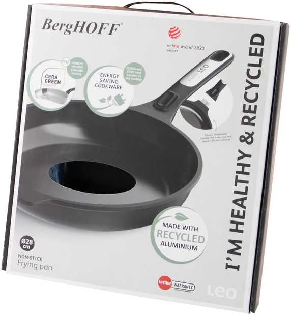 BergHOFF 28 cm keptuvė - Phantom serija, perdirbtas aliuminis su lengvu atlaisvinimu ir nuimama rankena