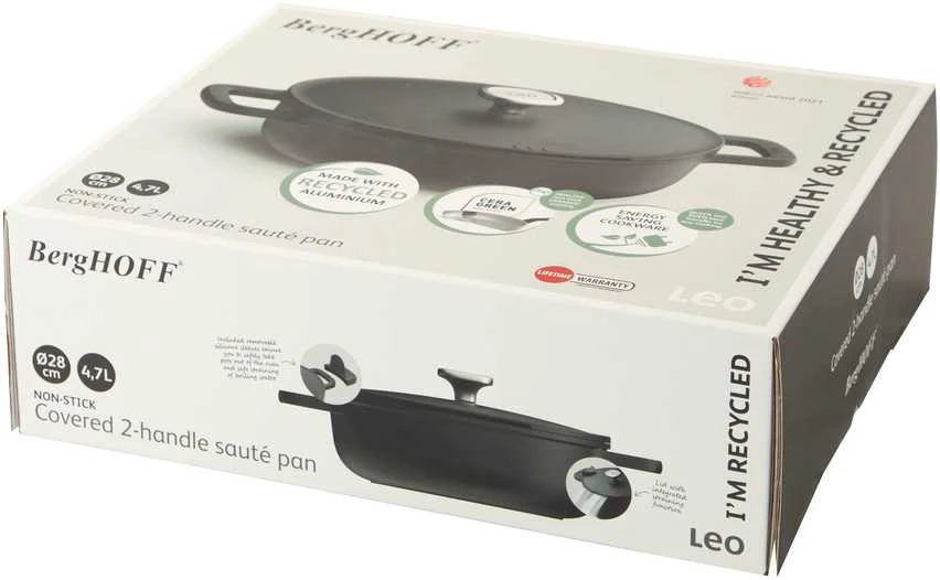 BergHOFF 28 cm troškintuvas - Phantom serija su dviem rankenomis, sietelio dangčiu ir nepridegančia danga