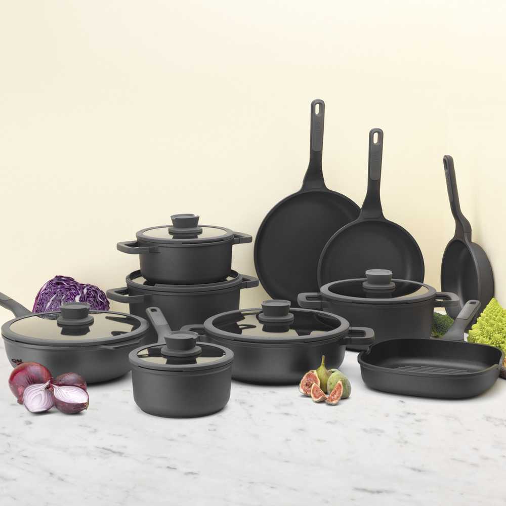 BergHOFF 28 cm wok keptuvė su dangčiu - Stone+ serija su indukciniu pagrindu ir stikliniu dangčiu su sieteliu