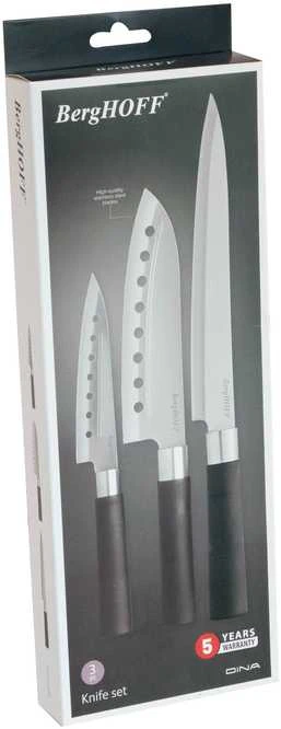BergHOFF 3 dalių peilių rinkinys - Codon serija su pjaustymo ir Santoku peiliais sklandžiam, nepridegančiam pjovimui