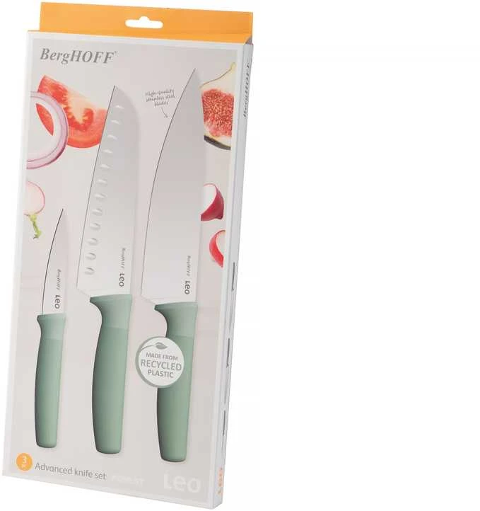 BergHOFF 3 dalių peilių rinkinys - Forest serija su skutimo, šefo ir Santoku peiliais kasdieniam naudojimui