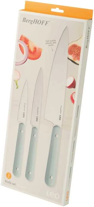 BergHOFF 3 dalių peilių rinkinys - Glints Slate startinis rinkinys su šefo, universaliu ir skutimo peiliu