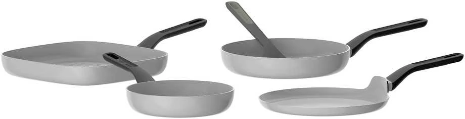 BergHOFF 4 dalių keptuvių rinkinys – Uqonic Downdraft serija su 20/24/26 cm keptuvėmis + blynų keptuve ir nemokamu mentele