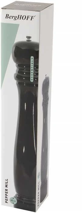 BergHOFF 42 cm pipirų malūnėlis - blizgus juodas medinis korpusas su reguliuojamu keraminiu malūnėliu