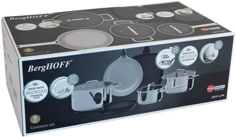 BergHOFF 6 dalių puodų rinkinys - Uqonic kolekcija su plieno ir keramikos keptuvėmis, tinkamas indukcijai, lengvai valomas