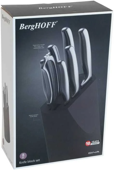 BergHOFF 8 dalių peilių blokas - Frame serija su ranka galąstais ašmenimis ir ergonomiškomis minkštomis rankenomis