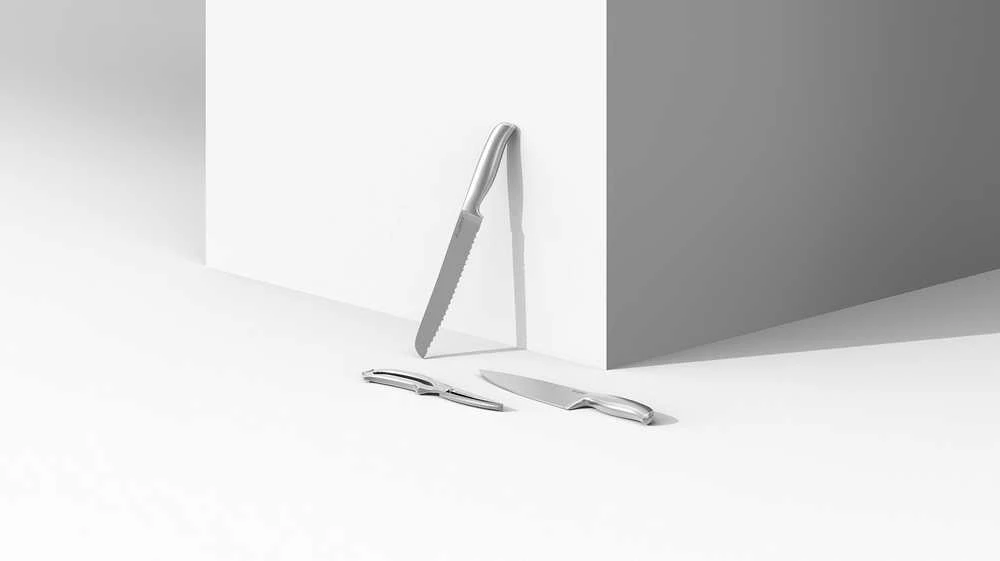 BergHOFF 8 dalių peilių blokas - Frame serija su ranka galąstais ašmenimis ir ergonomiškomis minkštomis rankenomis