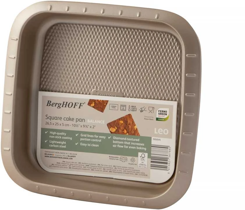 BergHOFF kvadratinė kepimo forma 22x22x5 cm - Balance serija, neprideganti anglinio plieno su padalijimo tinkleliu
