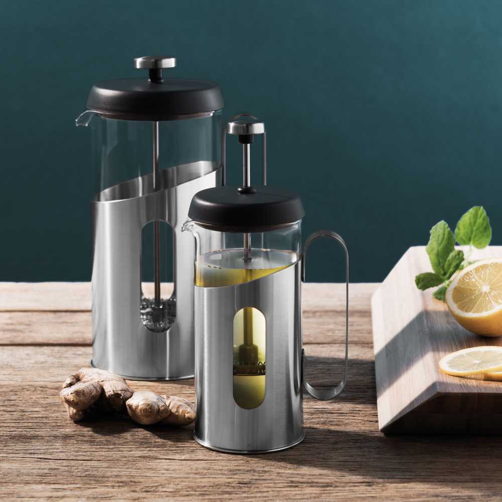 Virdulys BergHOFF prancūziškas kavinukas 0.35 l - nerūdijančio plieno rėmas su karščiui atspariu stiklu kavai ir arbatai