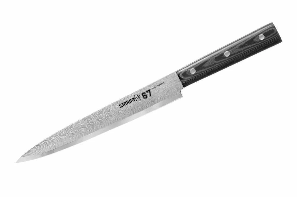 Samura DAMASCUS 67 universalus virtuvės pjaustymo peilis 7,7"/195 mm iš AUS 10 Damasko plieno 61 HRC (67 sluoksniai)