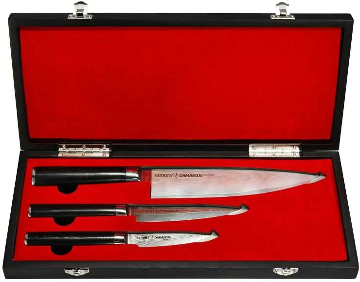 Samura DAMASCUS Rinkinys 3vnt. peiliai Pjaustymas / Naudingumas / Šefai iš AUS 10 Damasko plieno 61 HRC (67 sluoksniai)