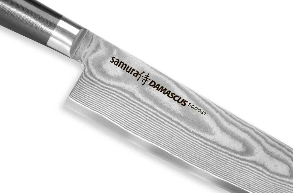 Samura DAMASCUS universalus virtuvės šefo peilis 240 mm iš AUS 10 Damasko plieno 61 HRC (67 sluoksniai)