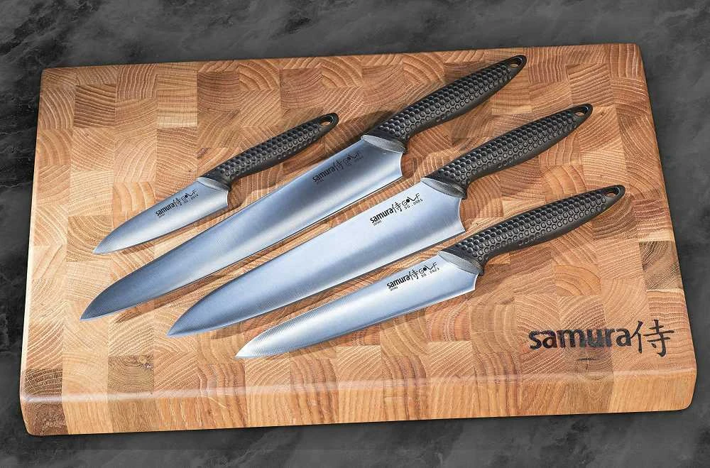 Samura golfo rinkinys 4vnt. virtuviniai peiliai Pjovimas 98mm / Naudingumas 158mm / Pjaustymas 251mm / Virėjos 221mm iš AUS 8 Japoniškas plienas 58 HRC