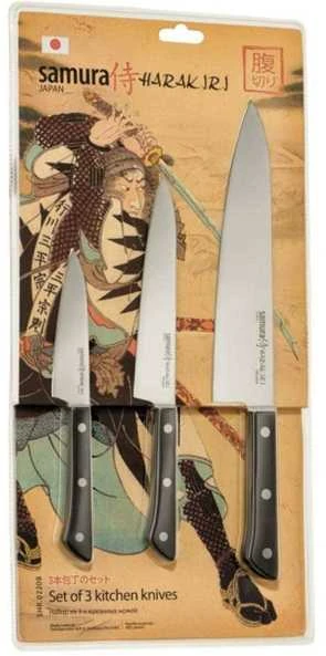 Samura HARAKIRI rinkinys 3vnt. universalūs Virtuviniai peiliai iš AUS 8 japoniško plieno 59 HRC