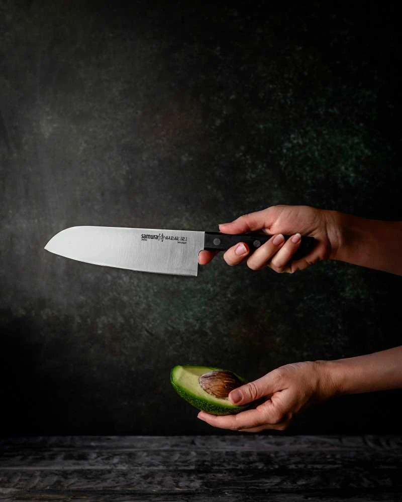 Samura HARAKIRI universalus virtuvinis peilis SANTOKU 7.0"/175mm 59 HRC su juoda rankena