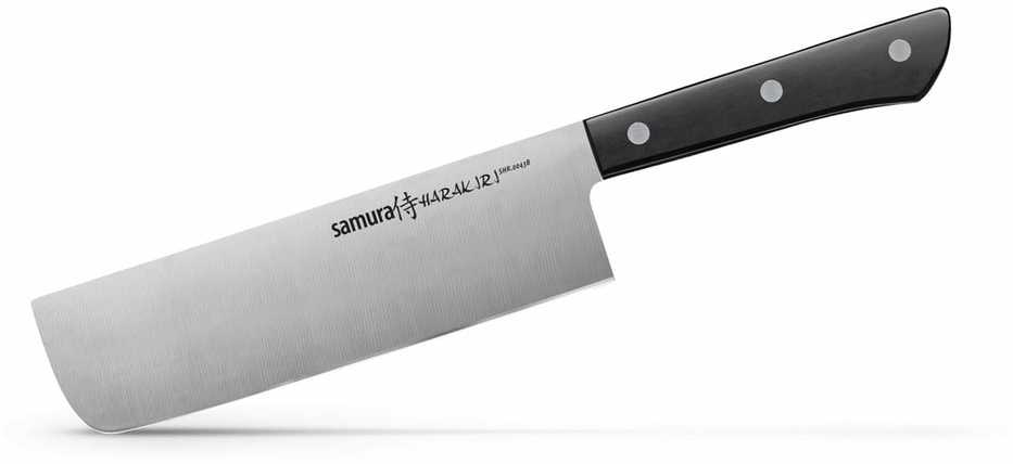 Samura HARAKIRI universalus virtuvinis peilis NAKIRI 6,7"/170mm 59 HRC su juoda rankena
