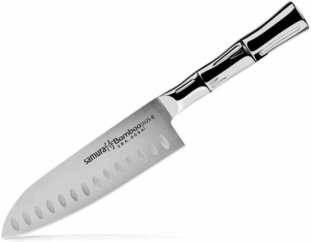 Samura BAMBOO Santoku tuščiaviduris šlifavimas 6,3"/160 mm iš AUS 8 japoniško plieno 59 HRC