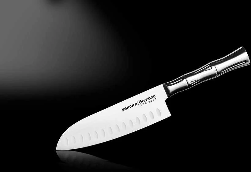 Samura BAMBOO Santoku tuščiaviduris šlifavimas 6,3"/160 mm iš AUS 8 japoniško plieno 59 HRC