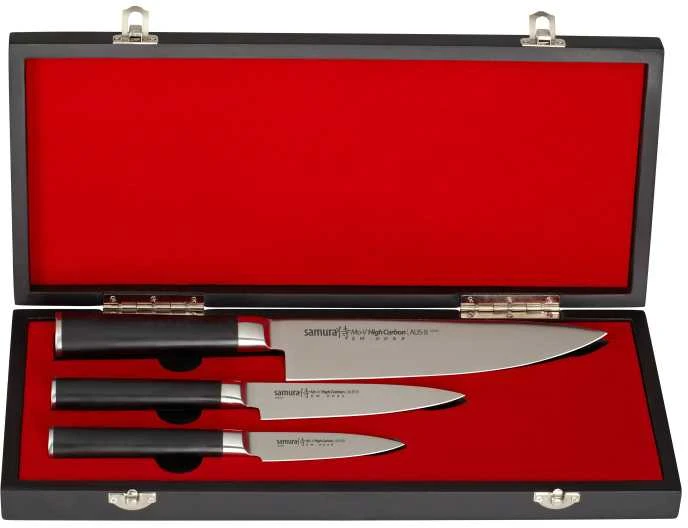 Samura MO-V rinkinys 3vnt. peiliai Pjovimas 90mm / Naudingumas 125mm / Virėjos 200mm iš AUS 8 Japoniškas plienas 59 HRC