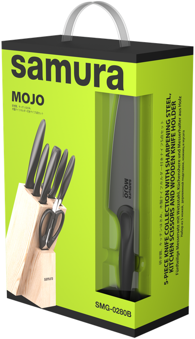 Samura MOJO 8 dalių virtuvinis peilių rinkinys su blokeliu, juodas — virtuvės, virėjo, duonos, filė, pjaustymo peiliai