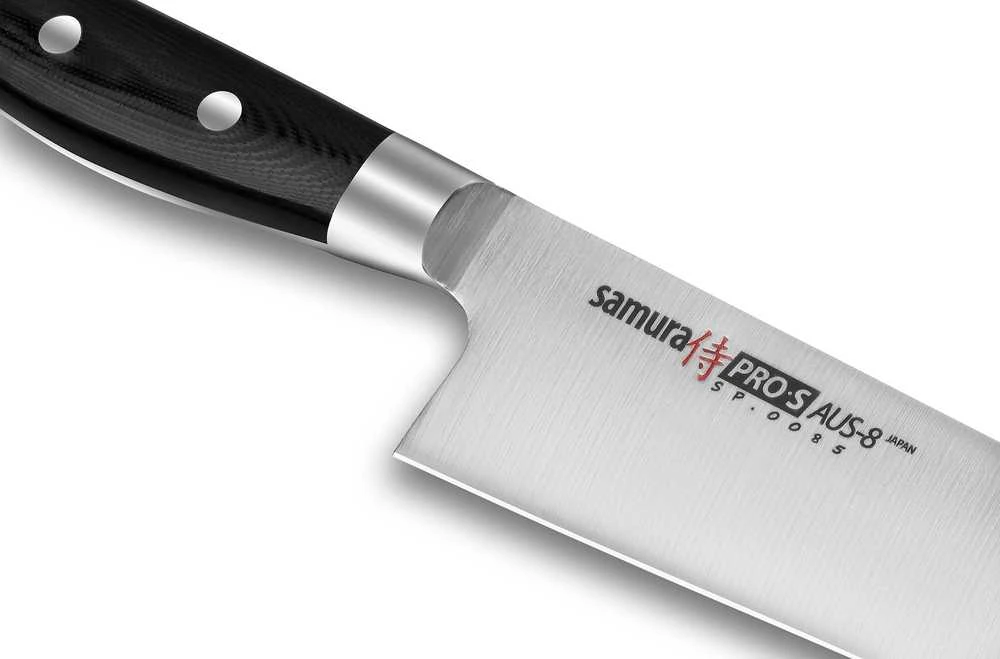Samura PRO-S 3 peilių rinkinys: Paring peilis 88mm / Utility peilis 145mm / European Chef's peilis 200mm iš AUS 8 Japoniškas plienas 58 HRC DOVANŲ DĖŽELĖJE