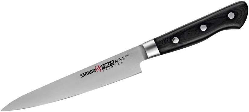 Samura PRO-S 3 peilių rinkinys: Paring peilis 88mm / Utility peilis 145mm / European Chef's peilis 200mm iš AUS 8 Japoniškas plienas 58 HRC DOVANŲ DĖŽELĖJE
