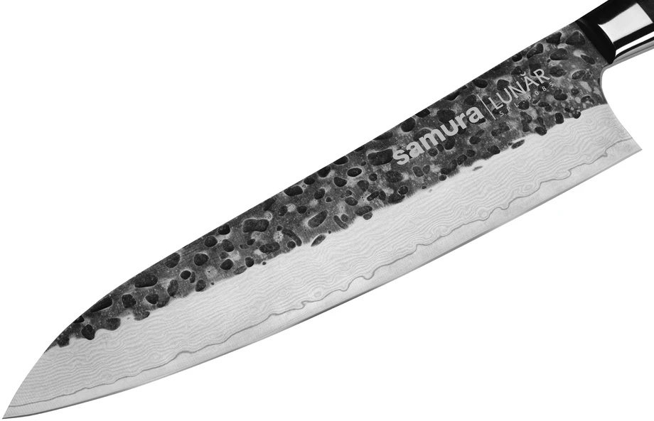 Samura PRO-S LUNAR 21 cm (8,3'') – plaktas Damasko šefo peilis su G-10 rankena, profesionalus universalus pjovimo įrankis