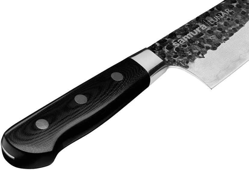 Samura PRO-S LUNAR 21 cm (8,3'') – plaktas Damasko šefo peilis su G-10 rankena, profesionalus universalus pjovimo įrankis