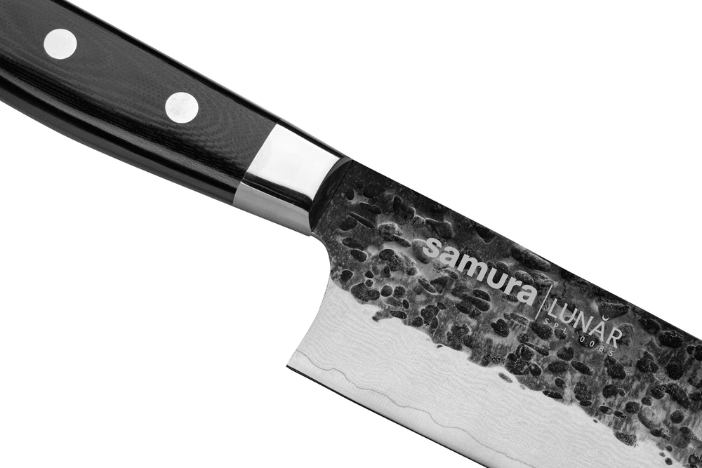 Samura PRO-S LUNAR 21 cm (8,3'') – plaktas Damasko šefo peilis su G-10 rankena, profesionalus universalus pjovimo įrankis