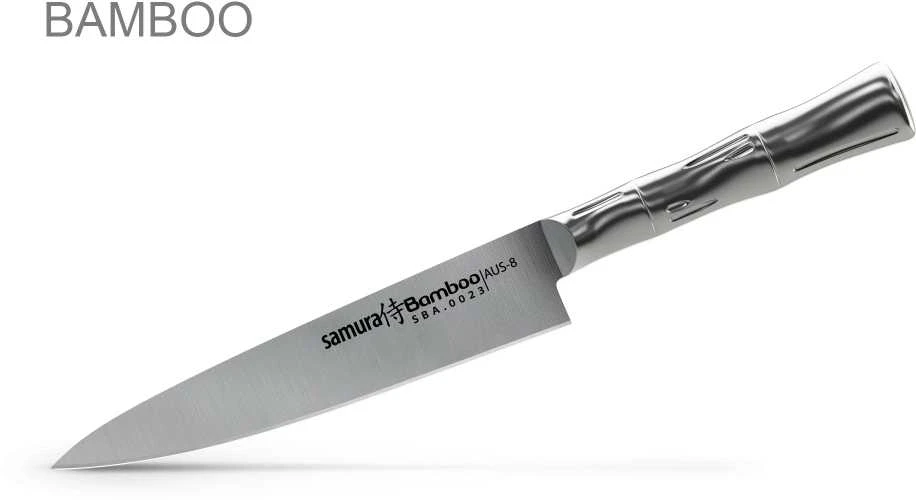 Samura BAMBOO Сhef's Essential peilių rinkinys iš 3 vnt.: Pjovimo peilis / Naudingas peilis / Šefas iš AUS 8 Japoniško plieno 59 HRC