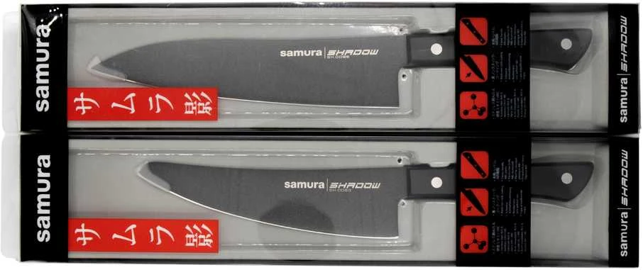 Samura Shadow Small Chef's Kitchen peilis 166 mm AUS-8 nelipni tamsi danga 58 HRC