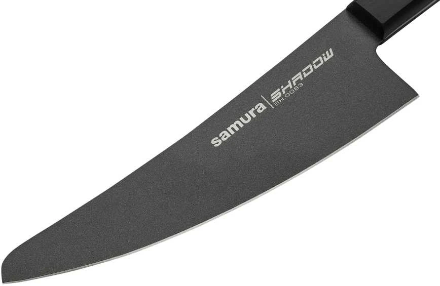 Samura Shadow Small Chef's Kitchen peilis 166 mm AUS-8 nelipni tamsi danga 58 HRC