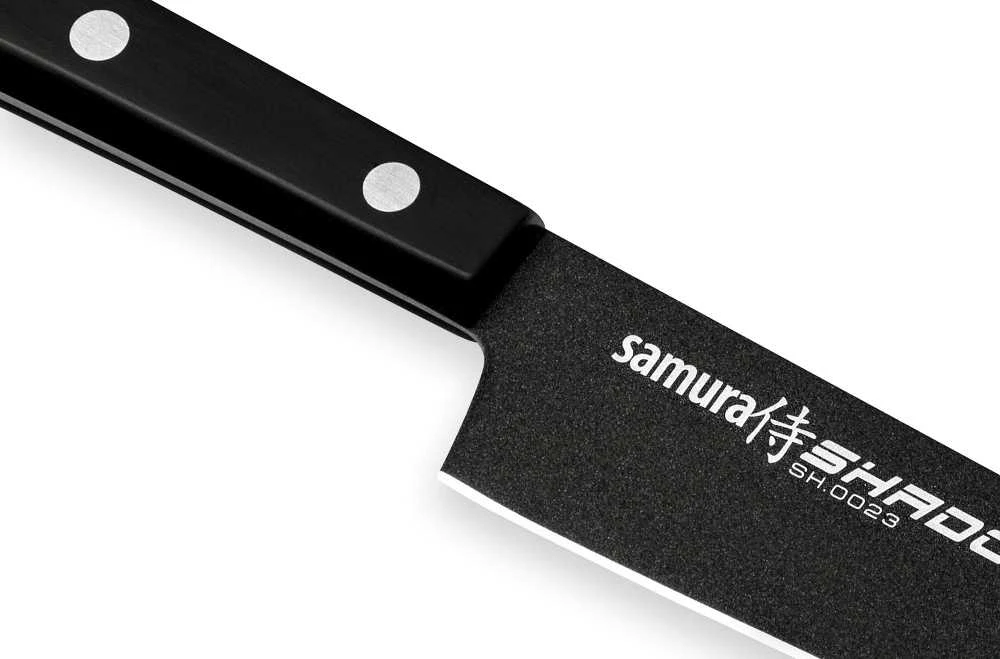 Samura SHADOW universalus virtuvės pjaustymo peilis su juoda nepridegančia danga 7,7"/196 mm iš AUS 8 japoniško plieno 59 HRC