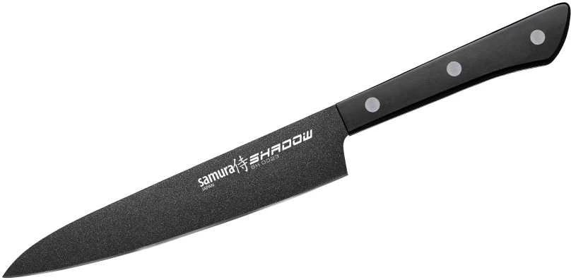 Samura SHADOW universalus virtuvės pjaustymo peilis su juoda nepridegančia danga 7,7"/196 mm iš AUS 8 japoniško plieno 59 HRC