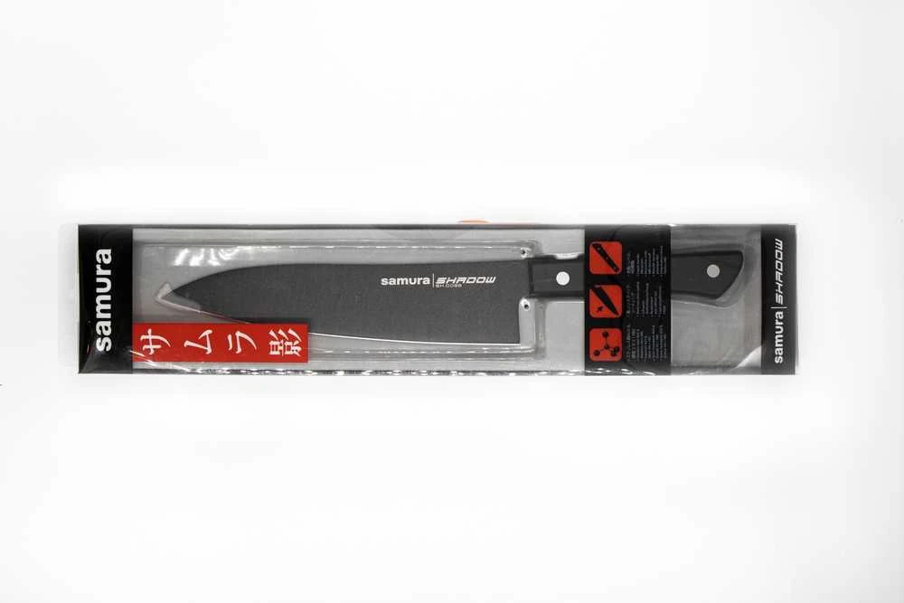 Samura SHADOW Grand Santoku virtuvinis peilis 197 mm – juodas nelimpantis danga, profesionalus pjovimas