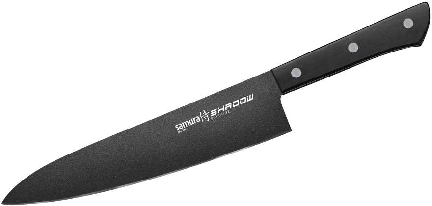 3 virtuvinių peilių rinkinys Samura Shadow 99/120/208mm AUS-8 nelipni tamsi danga 58 HRC