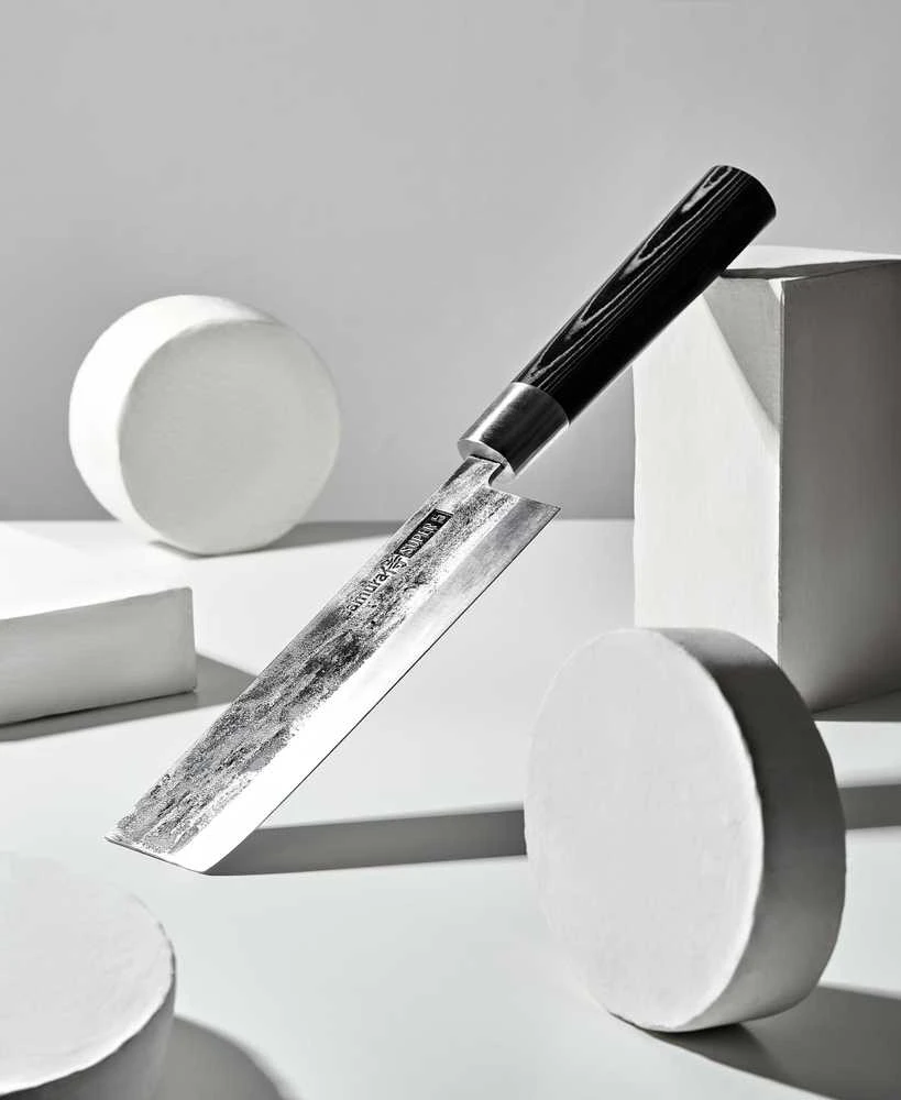 Samura SUPER 5 Rinkinyje 3vnt. peiliai Utility 162mm / Nakiri 168mm / Santoku 182mm iš AUS 10 Damasko plieno 60 HRC (5 sluoksniai)