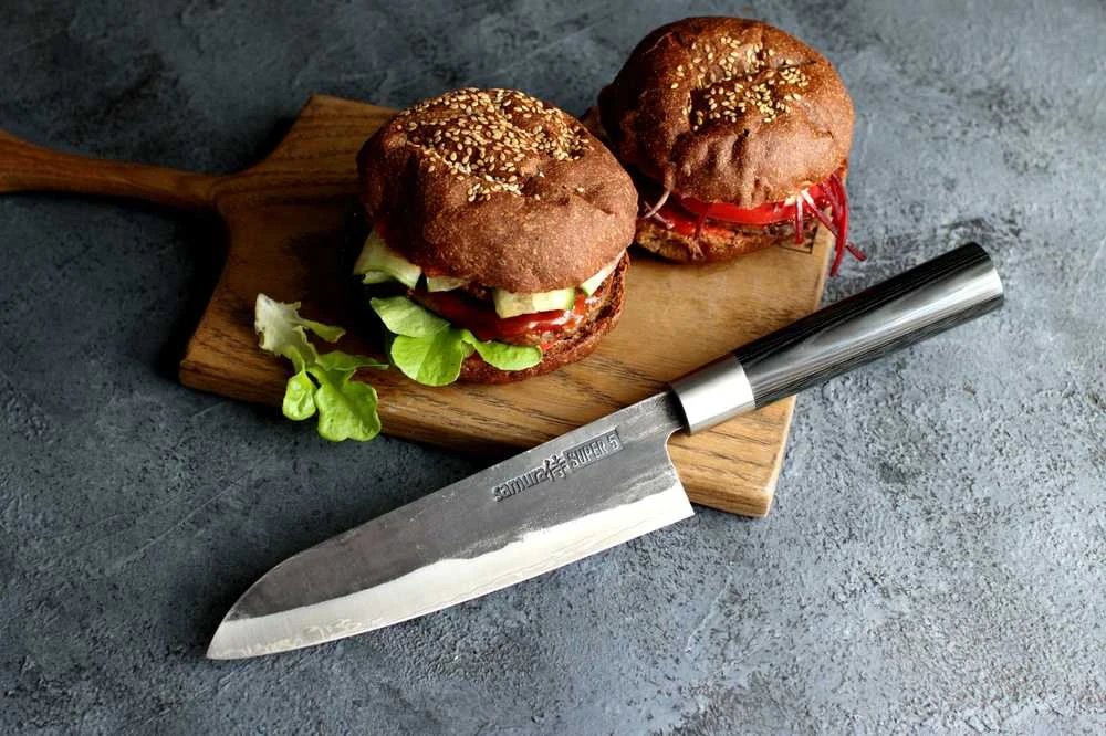 Samura SUPER 5 Rinkinyje 3vnt. peiliai Utility 162mm / Nakiri 168mm / Santoku 182mm iš AUS 10 Damasko plieno 60 HRC (5 sluoksniai)