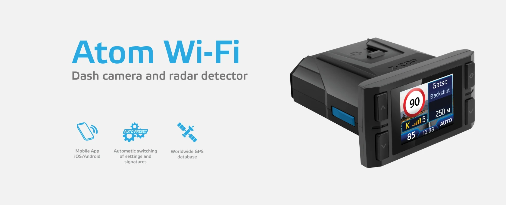 Neoline Vaizdo registratorius su radarų detektorium ATOM Wi-Fi + vaizdo registratorius WOWCAM WI-FI aprašymas - Prekės nuotrauka