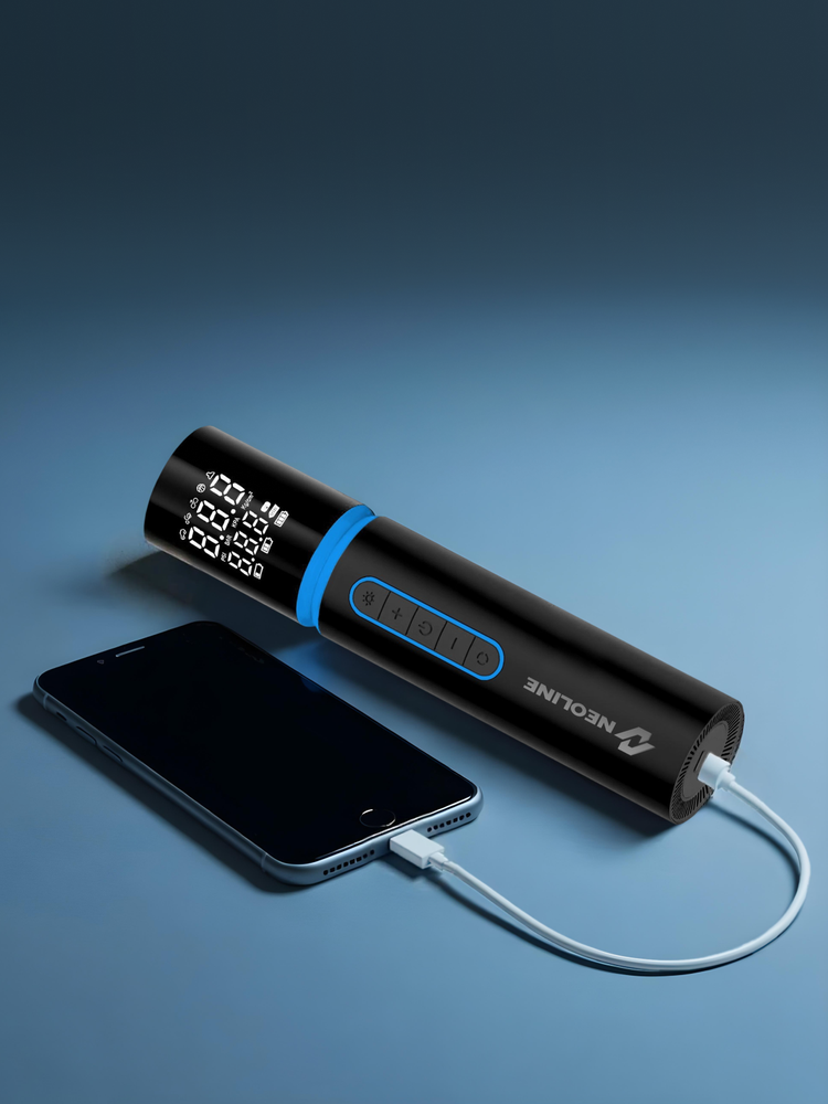 Neoline Elektrinis oro kompresorius DELA-B su išorinės baterijos "Power Bank" funkcija 6000mAh