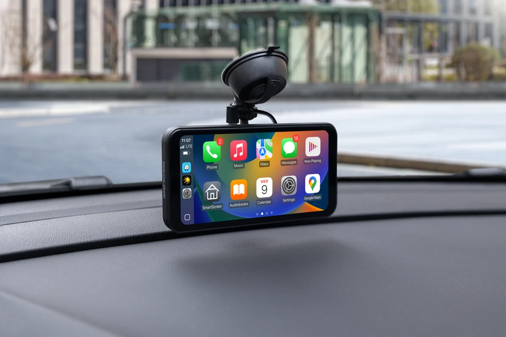 Neoline Smartway 4K 2160p + 1080p dviejų kamerų vaizdo registratorius su Android Auto ir Apple Carplay