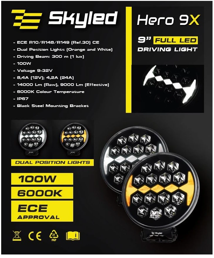 SKYLED HERO 9X FI220 tolimųjų šviesų žibintas, 100W, R149/R148/R10