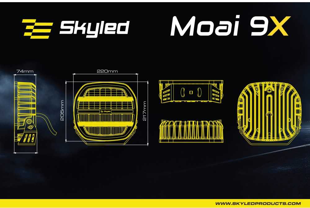 Tolimos šviesos žibintas SKYLED Moai 9X Juodas FI220 (162W balta ir oranžinė pozicija) R149/R148/R10 - juodas korpusas