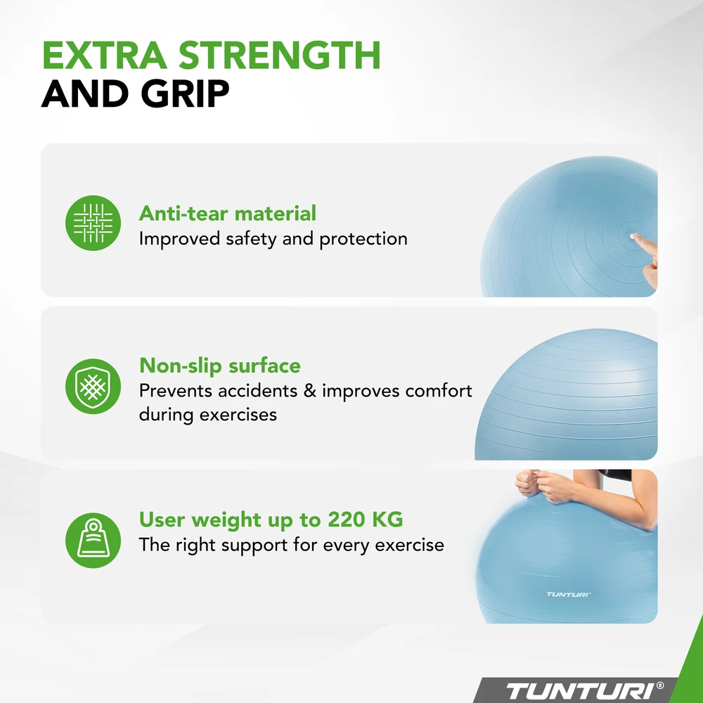 Gimnastikos kamuolys Tunturi Gymball 65–75 cm, Light Mėlyna, Anti Burst (Diametras: 65 cm)