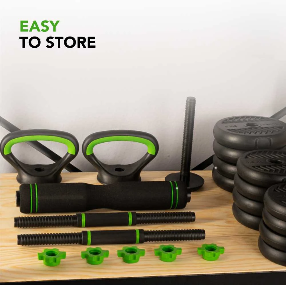 None Svarmenų rinkinys TUNTURI Vinyl Barbell & Dumbbell set (20 / 28 kg) (Svoris: 20 kg)